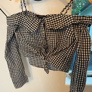 Forever 21 cotton gingham top off shoulders size small